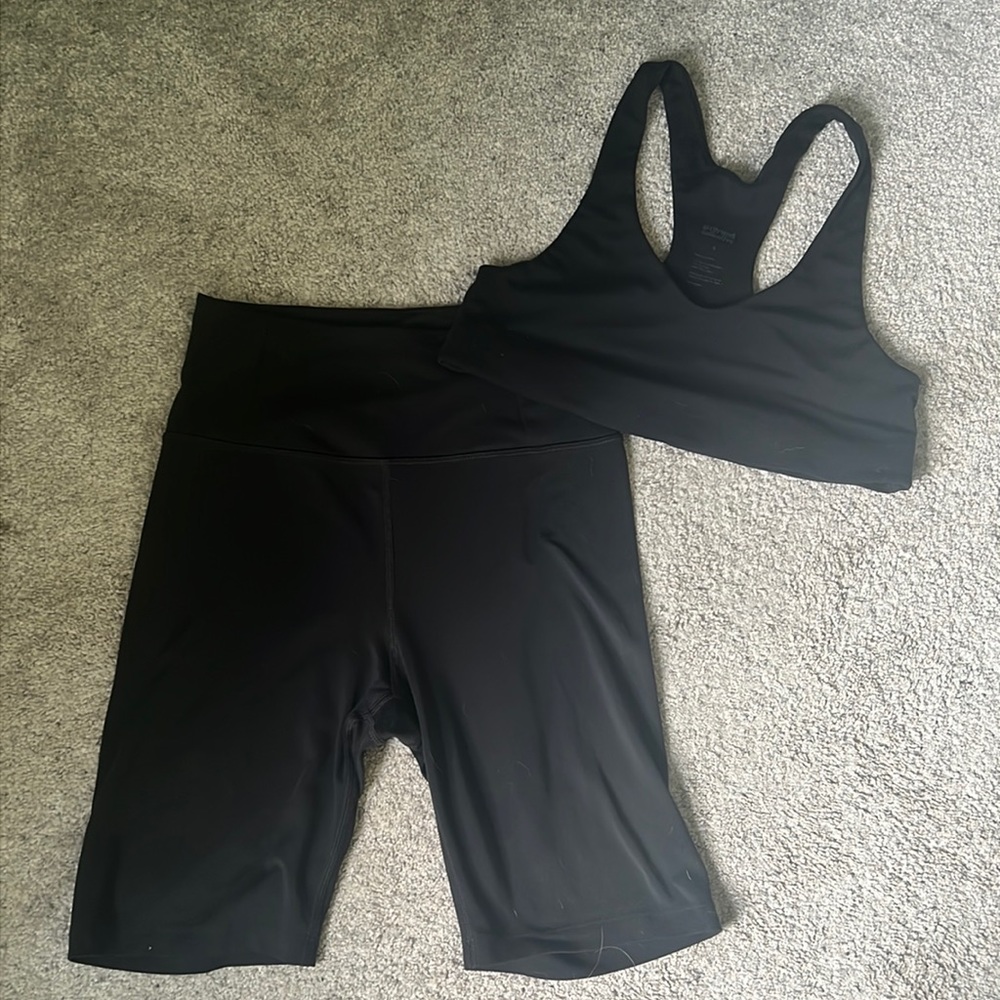 Girlfriend collective sports bra and bike shorts